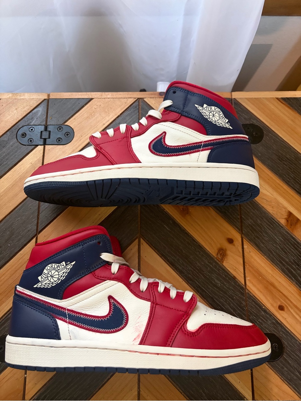 Jordan 1 Mid USA White and Red High-Top Sneakers